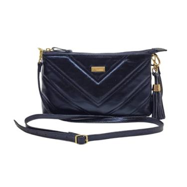 Imagem de Bolsa Transversal Couro Legítimo Feminina Matelassê Bolso Interno Andreia Ribeiro (Preto Cristal)