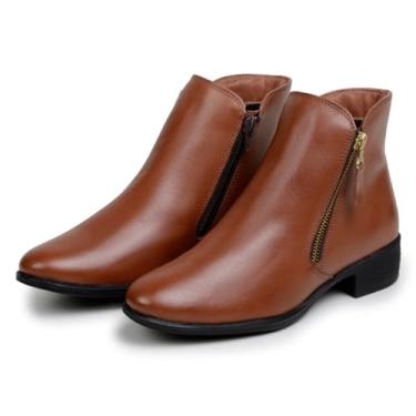 Imagem de Bota Feminina Em Couro Legítimo Cano Curto Com Zíper (Havana, BR, Adulto, Numérico, 34)
