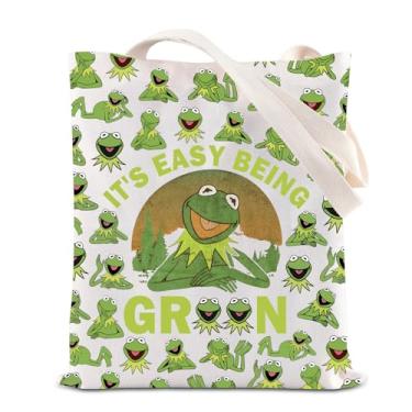 Imagem de KUIYAI Sacola inspirada em produtos de filmes WDW Frog Gift It's Easy Being Bolsa de lona verde sapo cantor presente para fãs, Beinggreentotes, 14.9 x 13.7 x 10.6 inches