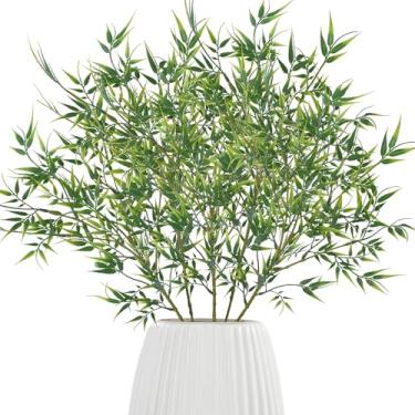 Imagem de VIOCIWUO 5 peças de folhas de bambu artificial de bambu sintético para vaso alto planta de bambu artificial ramo vegetal para decoração de casa de fazenda de hotel