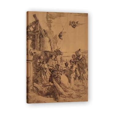 Imagem de Nativity of Jesus Giovanni Battista Tiepolo Impressão em tela – Obra-prima rococó barroca, pintura escolar de Veneza, pintura a óleo decorativa para galeria doméstica 40 x 60 cm