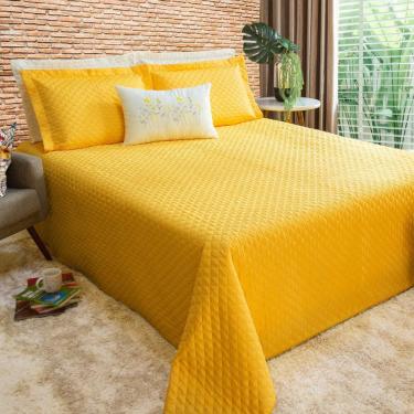 Imagem de Cobre Leito Com Almofada Bordada Perola Casal 5 Pecas - Amarelo