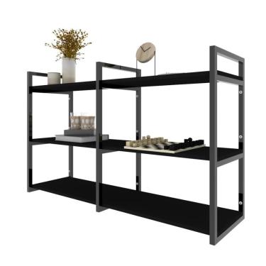 Imagem de Aparador Prateleira Industrial Sala Estar Preto Escritorio Hall De Entrada Simples