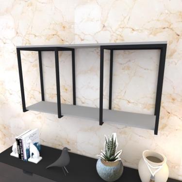 Imagem de Prateleira Industrial Suspensa Estante Parede Nicho Cinza Ferro E Madeira Suporte Pratileira