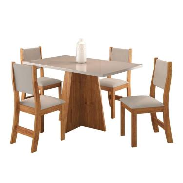 Imagem de Conjunto De Jantar Mesa Retangular Ritmos Com 4 Cadeiras Sol Mel/off White/marfim
