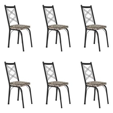 Imagem de Kit 6 Cadeiras De Cozinha Delaware Estampado Cedro Pés De Ferro Preto