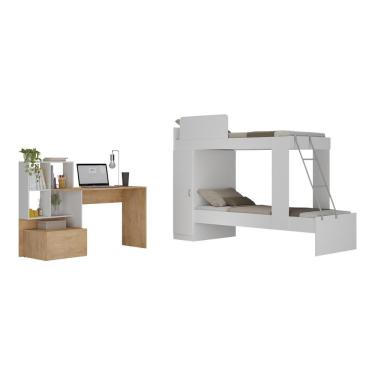 Imagem de Conjunto Quarto Beliche Com Colchão/escrivaninha Multimóveis Mp4227 Branco/rustic Branco/rustic