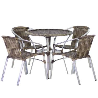 Imagem de 4 Cadeiras E Mesa Com Tampo Alumínio área Varanda Cappuccino