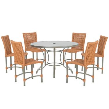 Imagem de Mesa Ascoli 120 Cm Com 6 Cadeiras Cannes De Alumínio Trama Terra Cota