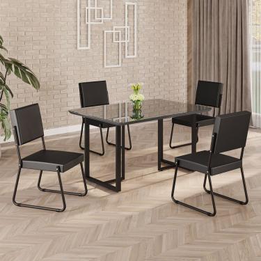 Imagem de Conjunto Sala De Jantar Mesa 120x90cm Base Lunna Tampo Mdf Laca Com Vidro Napoli Preto