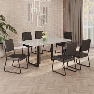 Imagem de Conjunto Sala De Jantar Mesa 160x90cm Base Lunna Tampo Mdf Laca Com Vidro Napoli Preto