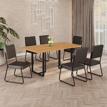 Imagem de Conjunto Sala De Jantar Mesa 160x90cm Base Lunna Tampo Mdf Napoli Preto