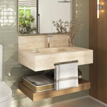 Imagem de Bancada De Porcelanato Para Banheiro Com Toalheiro E Cuba Esculpida 70cm Ripy Travertino