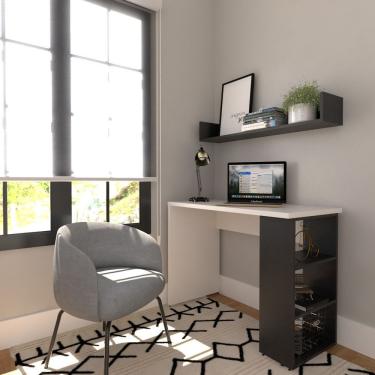 Imagem de Conjunto De Mesa Com Prateleiras Para Escritório Ou Home Office 90 Cm De Largura Branco-preto