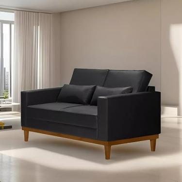 Imagem de Sofá Living Valência Decor 1,58mt - C/Base Madeira - Corino Preto