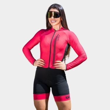 Imagem de Macaquinho de Ciclismo Feminino Way Air PRO Manga Longa Rosa Bordô For