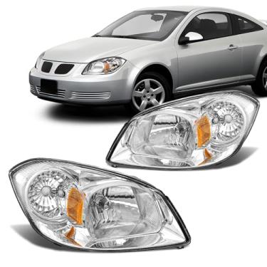 Imagem de AXLAHA Conjunto de farol para Chevy Cobalt 2005-2010 compatível com 07-09 Pontiac G5 / 05-06 Pursuit Clear Lens Chrome Housing Amber Reflector Par de substituição