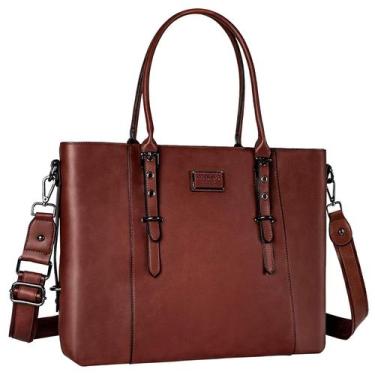Imagem de Sacola para laptop MOSISO PU Leather 17-17.3" marrom impermeável