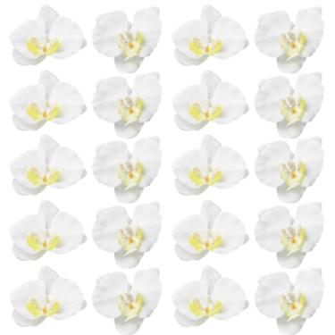 Imagem de GORGECRAFT 30 peças de cabeças de flores artificiais brancas em tecido a granel cabeças de orquídeas falsas buquês de noiva buquês de borboleta decorações a granel para artesanato faça você mesmo