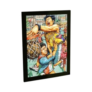 Imagem de Quadro Decorativo Basquete Ilustração Estilo Anime Enterrada Decoração Poster Quarto Sala