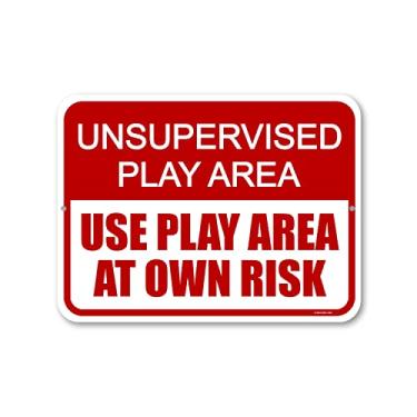 Imagem de Honey Dew Gifts, Área de jogos sem supervisão use a área de jogo por sua conta e risco, 30,5 cm por 23 cm, feito nos EUA, placa de sinalização de metal, placas de rua para quarto, placas de segurança