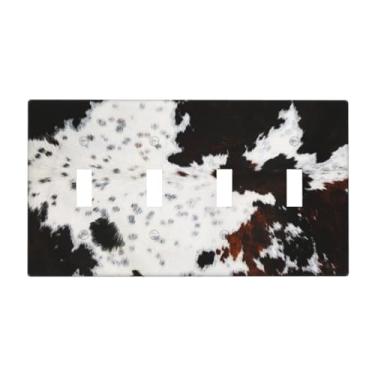 Imagem de Marrom Cheetah Cow Fur Print 4 Gang Quad Toggle Device Light Switch Cover Decorativa Placa de Parede Decorativa Placa Elétrica Tampa de Tomada