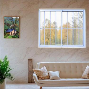 Imagem de Janela de Alumínio de Correr 120x150cm 2 Folhas com Grade e Vidro Liso