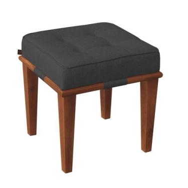 Imagem de Pufe Decorativo Quadrado Base Madeira Dion - Due Decor, Linho Prime Pr