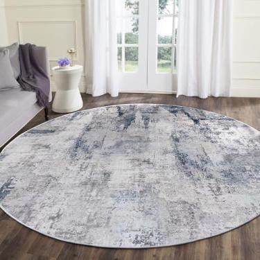 Imagem de vivorug Tapete redondo abstrato de 1,5 m tapete de área redondo antiderrapante para sala de estar quarto entrada, resistente a manchas decoração de casa, tapete circular, cinza/azul marinho