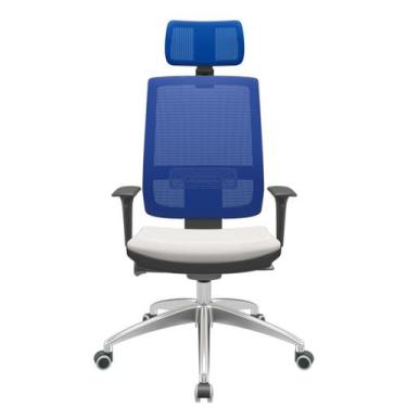 Imagem de Cadeira Office Brizza Tela Azul Com Encosto Assento Facto Dunas Branco