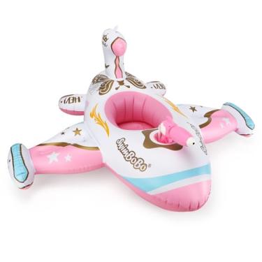 Imagem de Swimbobo Boia De Piscina Infantil Rosa Avião Inflável Carro Bebê Nadador Com Pistola Água E Assento Segurança Brinquedos Para Crianças 3+ Anos (Avião Branco)