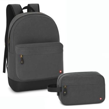 Imagem de Kit Mochila Estojo Necessaire Volk Executiva Trabalho Elegante Lona Ma