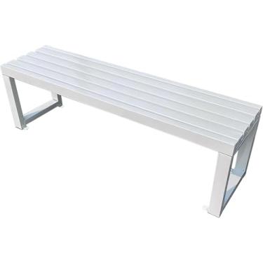 Imagem de Banco De Jardim Ao Ar Livre Banco De Jardim De Madeira à Prova De Intempéries Banco Sem Encosto Banco De Jardim De Madeira Para Jardim Quintal Deck Varanda Gramado, White, 100cm