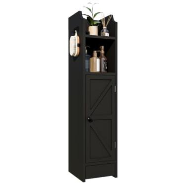 Imagem de Viaozutis Armário de armazenamento de banheiro, armário de armazenamento estreito, armário de canto com portas e prateleira ajustável, organizador de banheiro para espaços pequenos, preto