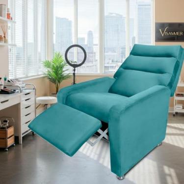 Imagem de Poltrona do Papai Reclinavel Confortavél Estofada com Espuma Tecido Veludo Idosos Sala (azul turqueza)