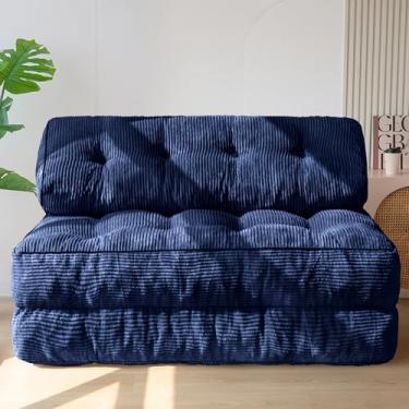 Imagem de Sofá-cama dobrável MAXYOYO, cadeira conversível com travesseiro, colchão dobrável com suporte para as costas, cadeira dobrável portátil, cama confortável, sofá para sala de estar, quarto, azul marinho