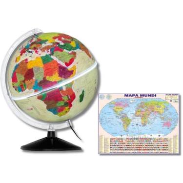 Imagem de Globo Terrestre Físico Histórico 30cm Diâmetro + Mapa Mundi Gigante - 