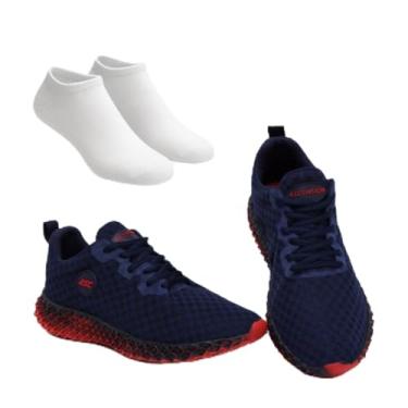 Imagem de Tênis Masculino Ascension com Meia Basica – Leve, Confortável e Versátil para Caminhada, Corrida, Academia e Uso Diário (Marinho e Vermelho, BR, Adulto, Numérico, 43)