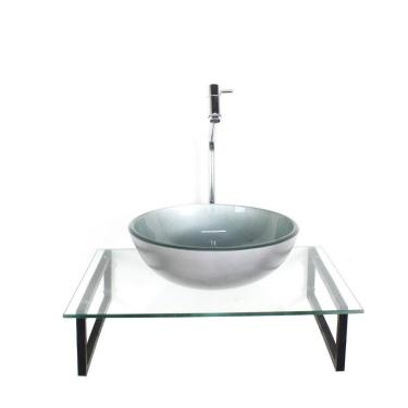 Imagem de Kit Cuba Vidro Redonda 10Mm Prata Tampo 50Cm Incolor E