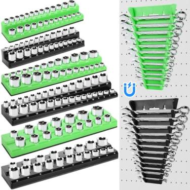 Imagem de Blulu Conjunto de 8 organizadores de soquete magnético, 1/10.2 cm, 3/20.3 cm, suporte de soquete de 1/5.1 cm, organizador de chaves magnéticas, 24 compartimentos, bandeja de ferramentas SAE (1/10.2 cm