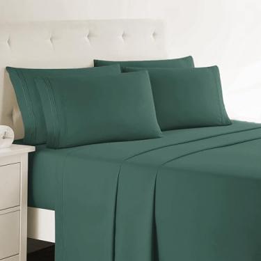 Imagem de Clara Clark Lençóis Cal King - Lençóis de cama de luxo de hotel de 6 peças para cama king size Cal - Lençóis macios e fronhas, cabe em colchões de até 40,6 cm de profundidade. California King, verde