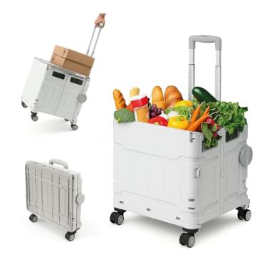 Imagem de Elly Carrinho utilitário dobrável com 4 rodas de rotação suave, alça telescópica e tampa de fecho de pressão, design resistente para necessidades de transporte diário, caixa de rodinhas perfeita para