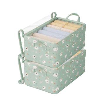 Imagem de Kit com 2 Caixas Organizadoras Floral Verde, Tampa Transparente e Estrutura de Aço - Oxford Resistente, Organização Prática para Quarto, Closet e Casa