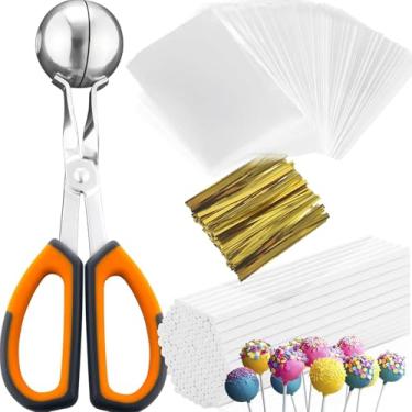 Imagem de Kit pop de bolo, 100 palitos de bolo de 15 cm, 100 sacos de bolo, 100 laços torcidos, 1 rolo de molde para bolo, pop pop para bolo, pirulito, doces, chocolates e biscoitos (vermelho)