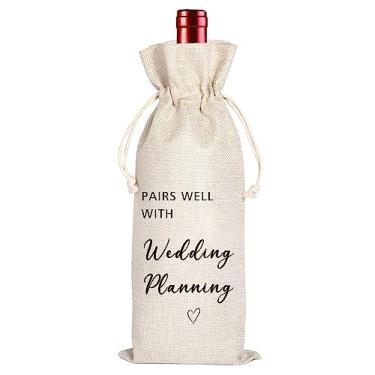 Imagem de Maydvdv Presente de Planejamento de Casamento, Sacola de Vinho para Presentes de Casamento, Sacola de Vinho para Noivado, Presentes para Festa de Noivado, Combina Bem com Planejame (, Bege)