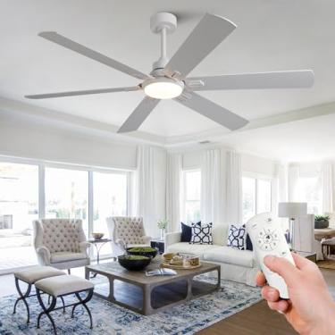 Imagem de BOOMJOY Ventiladores de teto de 152 cm com luzes e controle remoto, ventilador de teto externo/interno com motor CC reversível silencioso, ventilador de teto branco de 6 lâminas para sala de estar