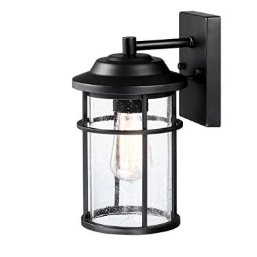 Imagem de Luzes externas para casa, luminária externa, arandela de parede à prova d'água, iluminação preta antiferrugem com sombra de vidro semeado, lanterna soquete E26 para exterior, varanda frontal, pátio