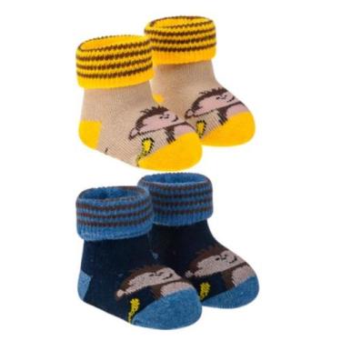 Imagem de Kit 02 Pares Meias Pantufa MACACO para Bebê Recém Nascido - Dallf
