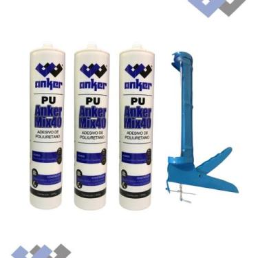 Imagem de 3 Cola Branca Silicone Pu 44 Adesivo Cuba 400g + Aplicador - Anker do 