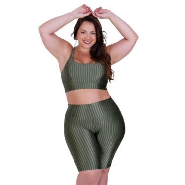 Imagem de Conjunto Fitness Plus Size Top com Bojo Removível e Bermuda Cintura Al